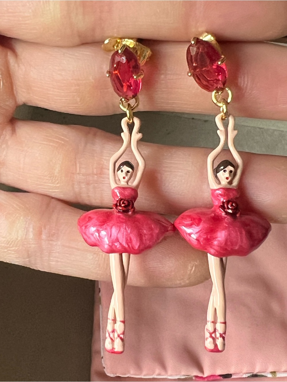 Les Néréides Red Rhinestone Ballerina Earrings